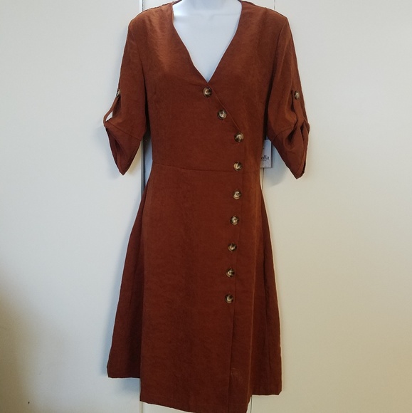 2bella Dresses & Skirts - Cognac Brown Boutique Button Wrapped Dress